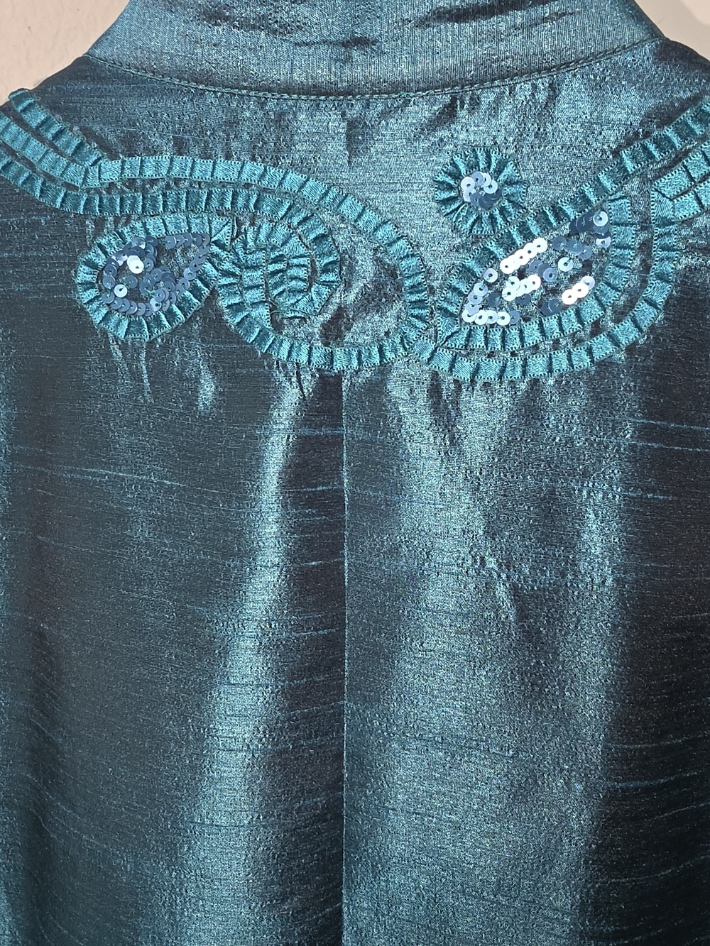 Chico's Teal Embellished Satin-Blend Jacket - Picture 3 of 12